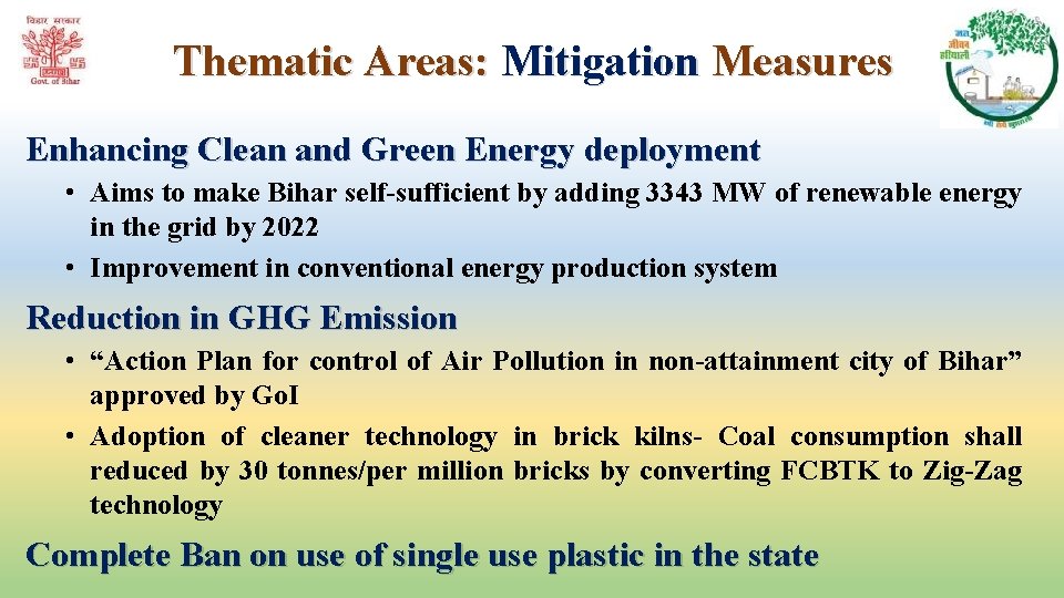 Thematic Areas: Mitigation Measures Enhancing Clean and Green Energy deployment • Aims to make Thematic Areas: Mitigation Measures Enhancing Clean and Green Energy deployment • Aims to make