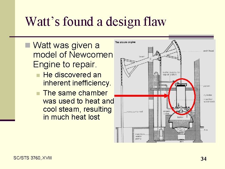 Watt’s found a design flaw n Watt was given a model of Newcomen Engine