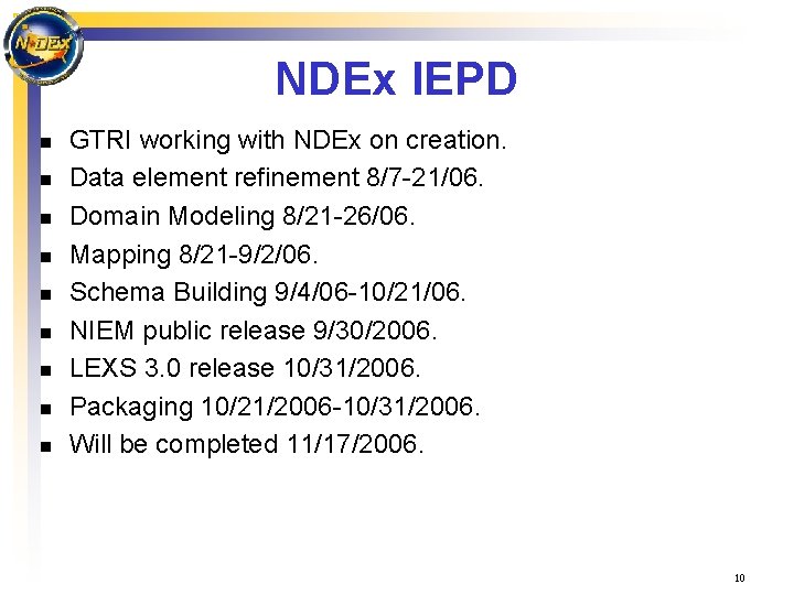 NDEx IEPD n n n n n GTRI working with NDEx on creation. Data