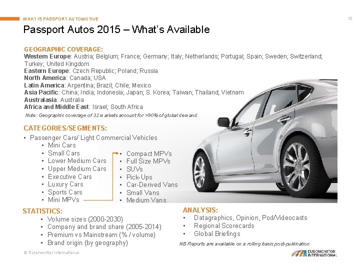 10 WHAT IS PASSPORT AUTOMOTIVE Passport Autos 2015 – What’s Available GEOGRAPHIC COVERAGE: Western