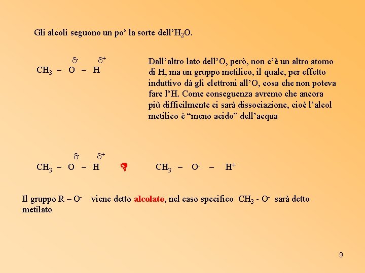 Gli alcoli seguono un po’ la sorte dell’H 2 O. + CH 3 –