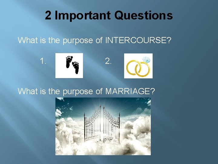 2 Important Questions What is the purpose of INTERCOURSE? 1. 2. What is the