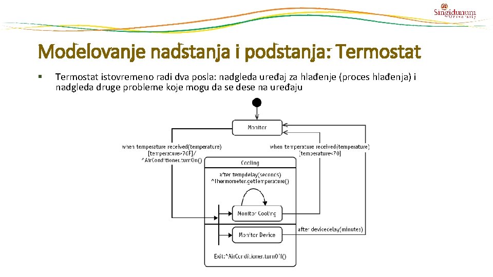 Modelovanje nadstanja i podstanja: Termostat § Termostat istovremeno radi dva posla: nadgleda uređaj za