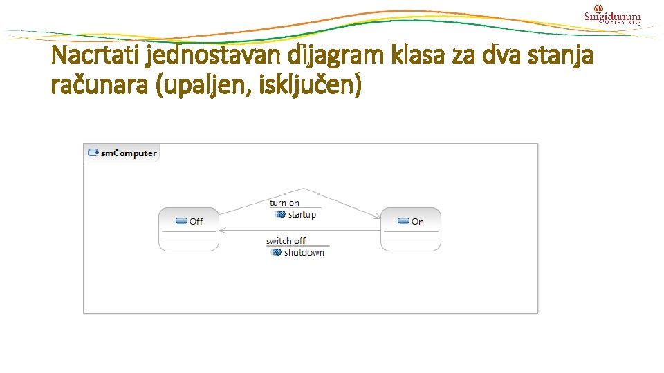 Nacrtati jednostavan dijagram klasa za dva stanja računara (upaljen, isključen) 