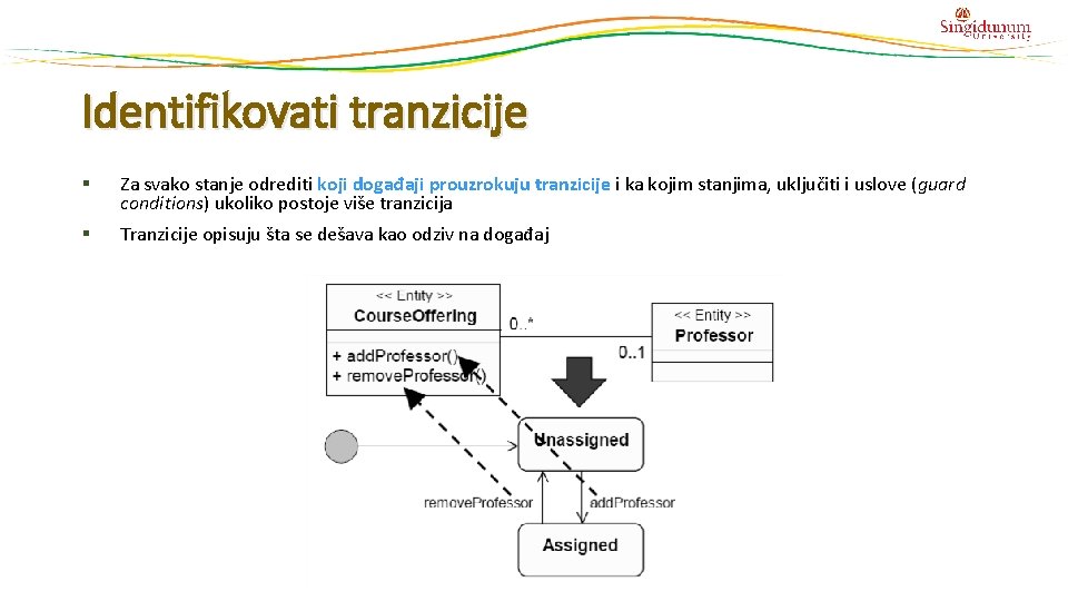 Identifikovati tranzicije § Za svako stanje odrediti koji događaji prouzrokuju tranzicije i ka kojim