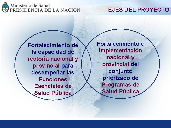 EJES DEL PROYECTO Fortalecimiento de la capacidad de rectoría nacional y provincial para desempeñar