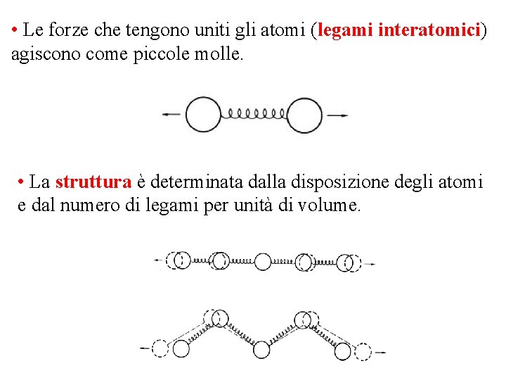  • Le forze che tengono uniti gli atomi (legami interatomici) agiscono come piccole