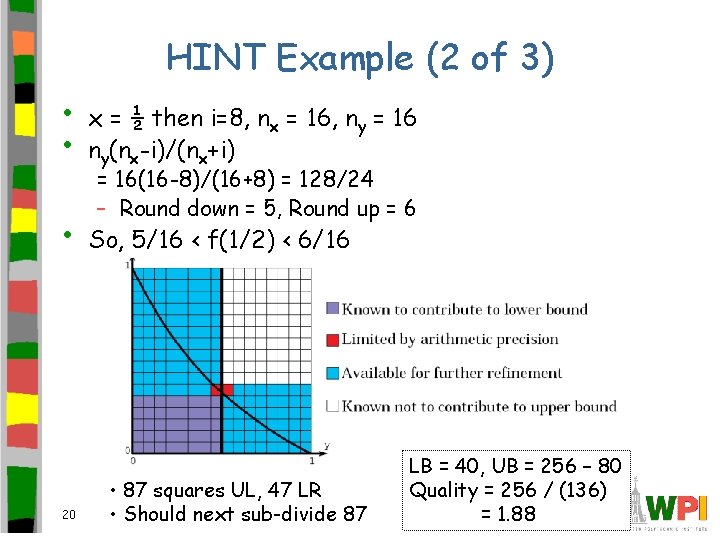HINT Example (2 of 3) • • x = ½ then i=8, nx =