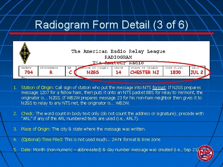 Radiogram Form Detail (3 of 6) 704 R C N 2 GS 14 CHESTER