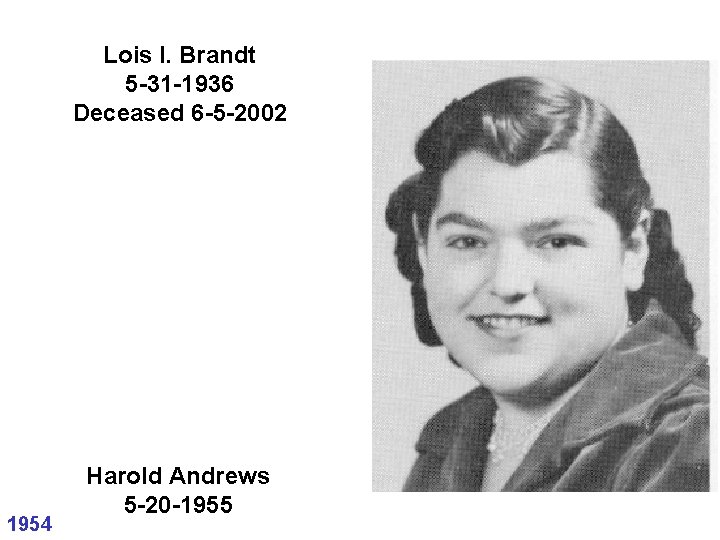 Lois I. Brandt 5 -31 -1936 Deceased 6 -5 -2002 1954 Harold Andrews 5