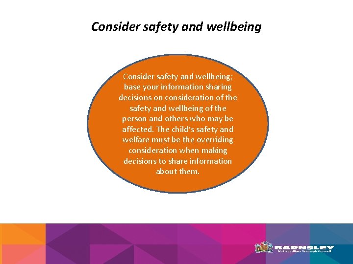 Consider safety and wellbeing; base your information sharing decisions on consideration of the safety