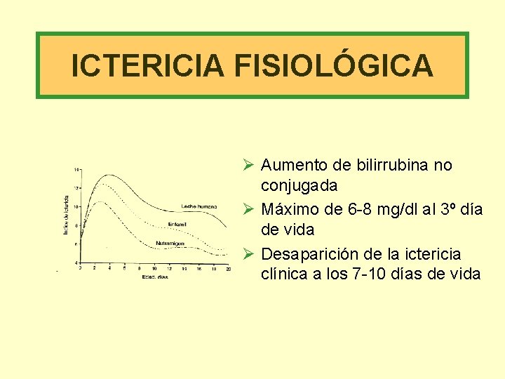 ICTERICIA FISIOLÓGICA Ø Aumento de bilirrubina no conjugada Ø Máximo de 6 -8 mg/dl