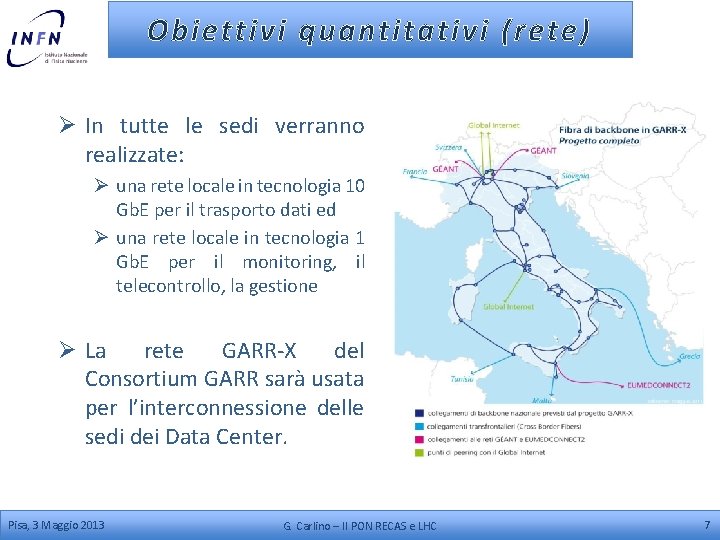 Obiettivi quantitativi (rete) Ø In tutte le sedi verranno realizzate: Ø una rete locale