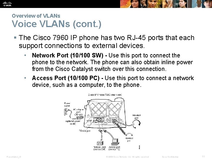 Overview of VLANs Voice VLANs (cont. ) § The Cisco 7960 IP phone has