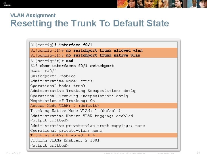 VLAN Assignment Resetting the Trunk To Default State Presentation_ID © 2008 Cisco Systems, Inc.