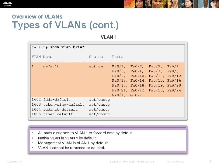 Overview of VLANs Types of VLANs (cont. ) Presentation_ID © 2008 Cisco Systems, Inc.