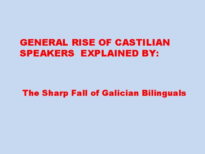 GENERAL RISE OF CASTILIAN SPEAKERS EXPLAINED BY: The Sharp Fall of Galician Bilinguals 