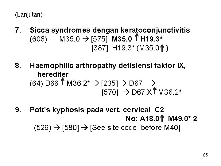 (Lanjutan) 7. Sicca syndromes dengan keratoconjunctivitis (606) M 35. 0 [575] M 35. 0