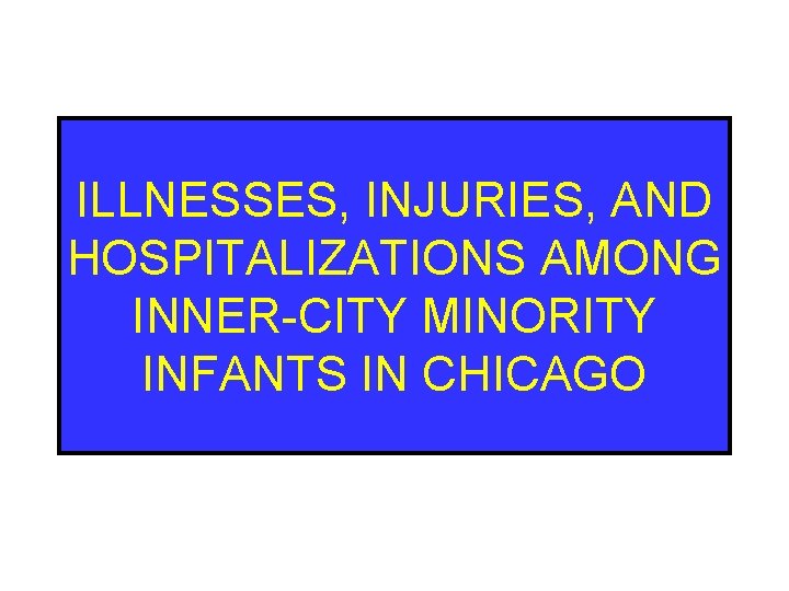 ILLNESSES, INJURIES, AND HOSPITALIZATIONS AMONG INNER-CITY MINORITY INFANTS IN CHICAGO 