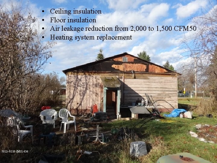  • • 7012 --0118 (MO) 636 Ceiling insulation Floor insulation Air leakage reduction
