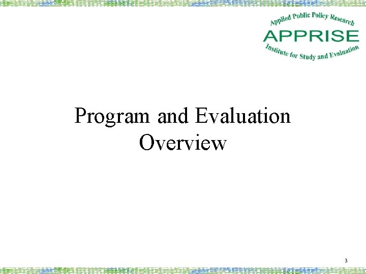 Program and Evaluation Overview 3 