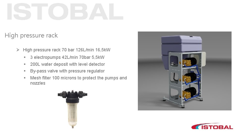 High pressure rack Ø High pressure rack 70 bar 126 L/min 16, 5 k.