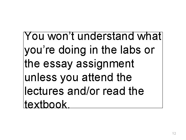 You won’t understand what you’re doing in the labs or the essay assignment unless