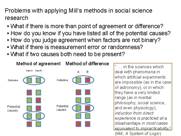 Problems with applying Mill’s methods in social science research • What if there is Problems with applying Mill’s methods in social science research • What if there is