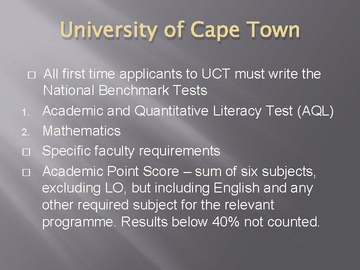University of Cape Town � 1. 2. � � All first time applicants to