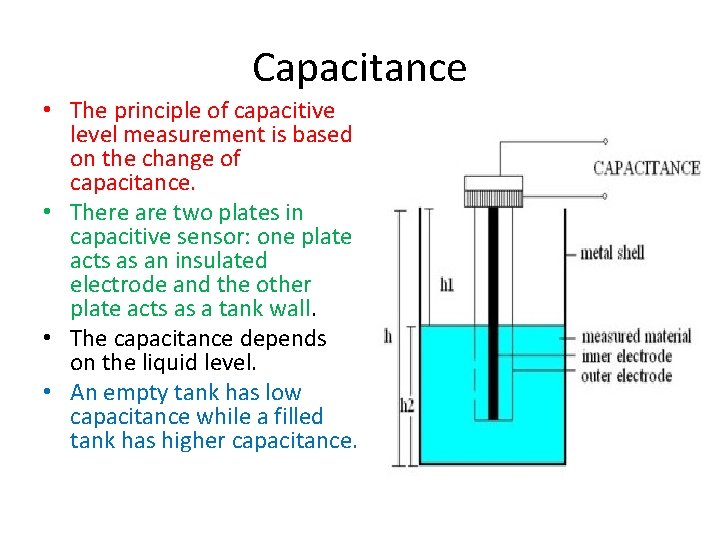 Capacitance • The principle of capacitive level measurement is based on the change of