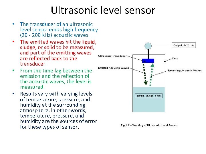 Ultrasonic level sensor • The transducer of an ultrasonic level sensor emits high frequency