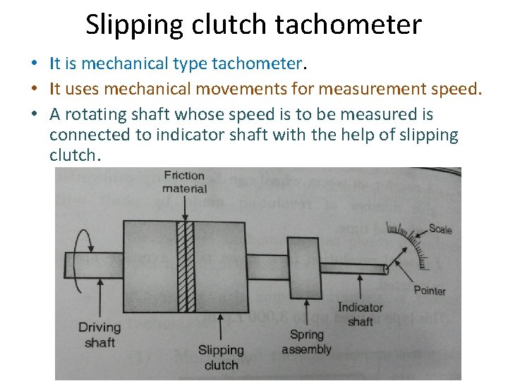 Slipping clutch tachometer • It is mechanical type tachometer. • It uses mechanical movements