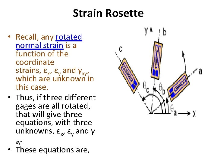 Strain Rosette • Recall, any rotated normal strain is a function of the coordinate