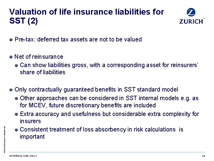 Valuation of life insurance liabilities for SST (2) Pre-tax: deferred tax assets are not