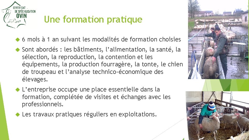 Une formation pratique 6 mois à 1 an suivant les modalités de formation choisies