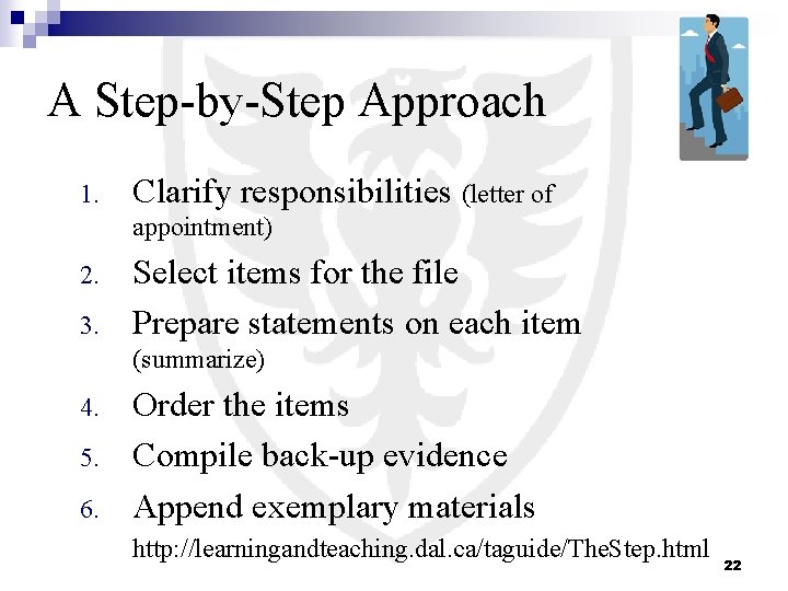 A Step-by-Step Approach 1. Clarify responsibilities (letter of appointment) 2. 3. Select items for