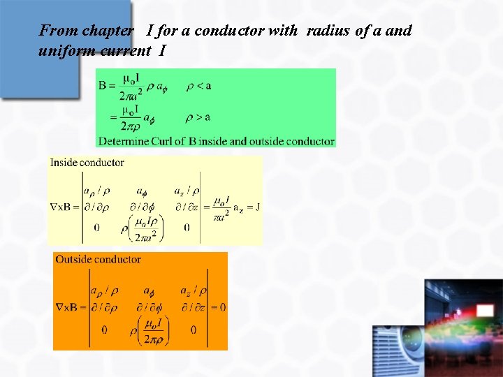 From chapter I for a conductor with radius of a and uniform current I