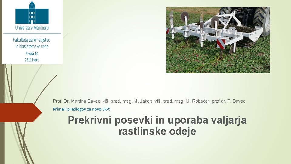 Prof. Dr. Martina Bavec, viš. pred. mag. M. Jakop, viš. pred. mag. M. Robačer,