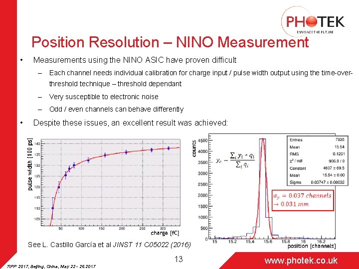 Position Resolution – NINO Measurement • Measurements using the NINO ASIC have proven difficult