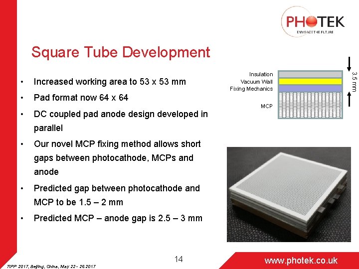 Square Tube Development Increased working area to 53 x 53 mm • Pad format