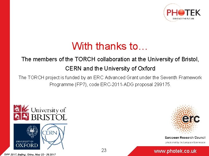 With thanks to… The members of the TORCH collaboration at the University of Bristol,
