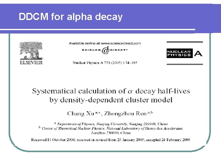 DDCM for alpha decay 