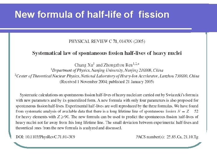 New formula of half-life of fission 