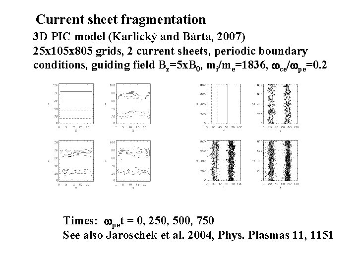 Current sheet fragmentation 3 D PIC model (Karlický and Bárta, 2007) 25 x 105 Current sheet fragmentation 3 D PIC model (Karlický and Bárta, 2007) 25 x 105