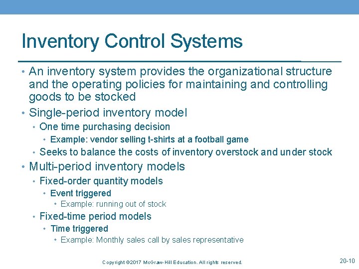CHAPTER 20 INVENTORY MANAGEMENT LO 20 1 Explain