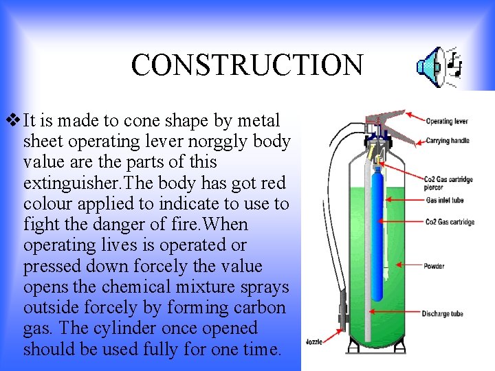 CONSTRUCTION v It is made to cone shape by metal sheet operating lever norggly