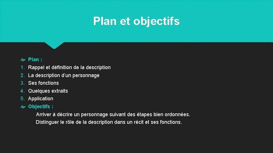 Plan et objectifs Plan : 1. Rappel et définition de la description 2. La