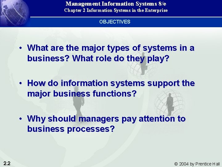 Management Information Systems 8/e Chapter 2 Information Systems in the Enterprise OBJECTIVES • What