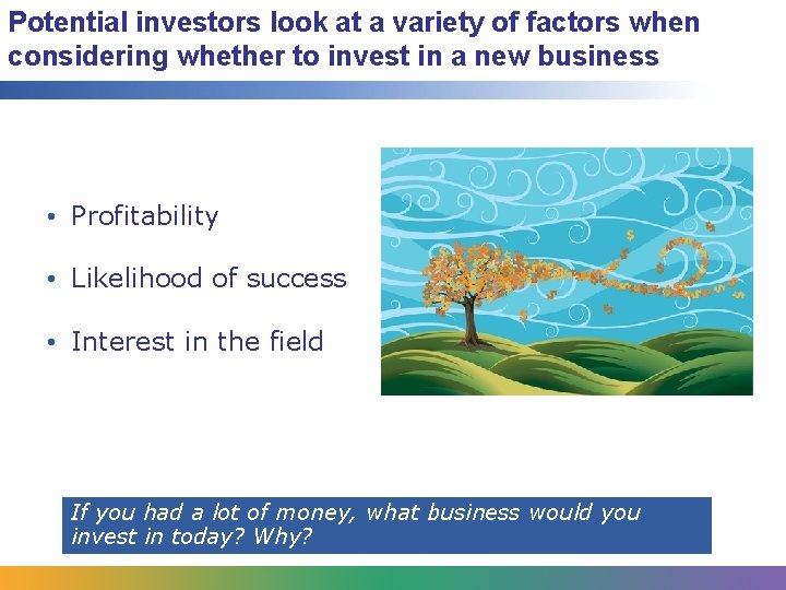 Potential investors look at a variety of factors when considering whether to invest in