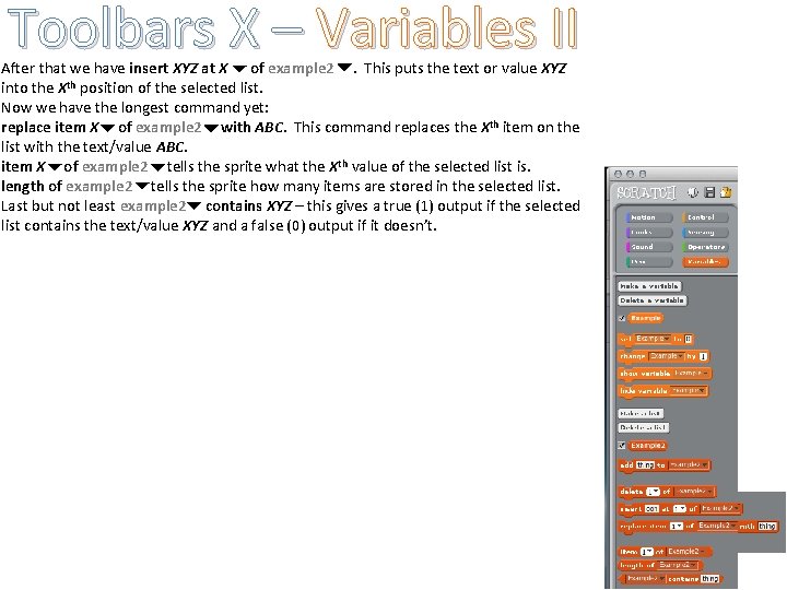 Toolbars X – Variables II After that we have insert XYZ at X of